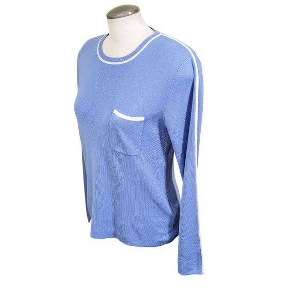 Equipment Femme Womens L Sweater Silk Cotton Blue Long Sleeve Pullover Pocket - Picture 3 of 6